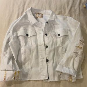 Matilda Jane distressed cropped white denim jacket. So cute with a dress!